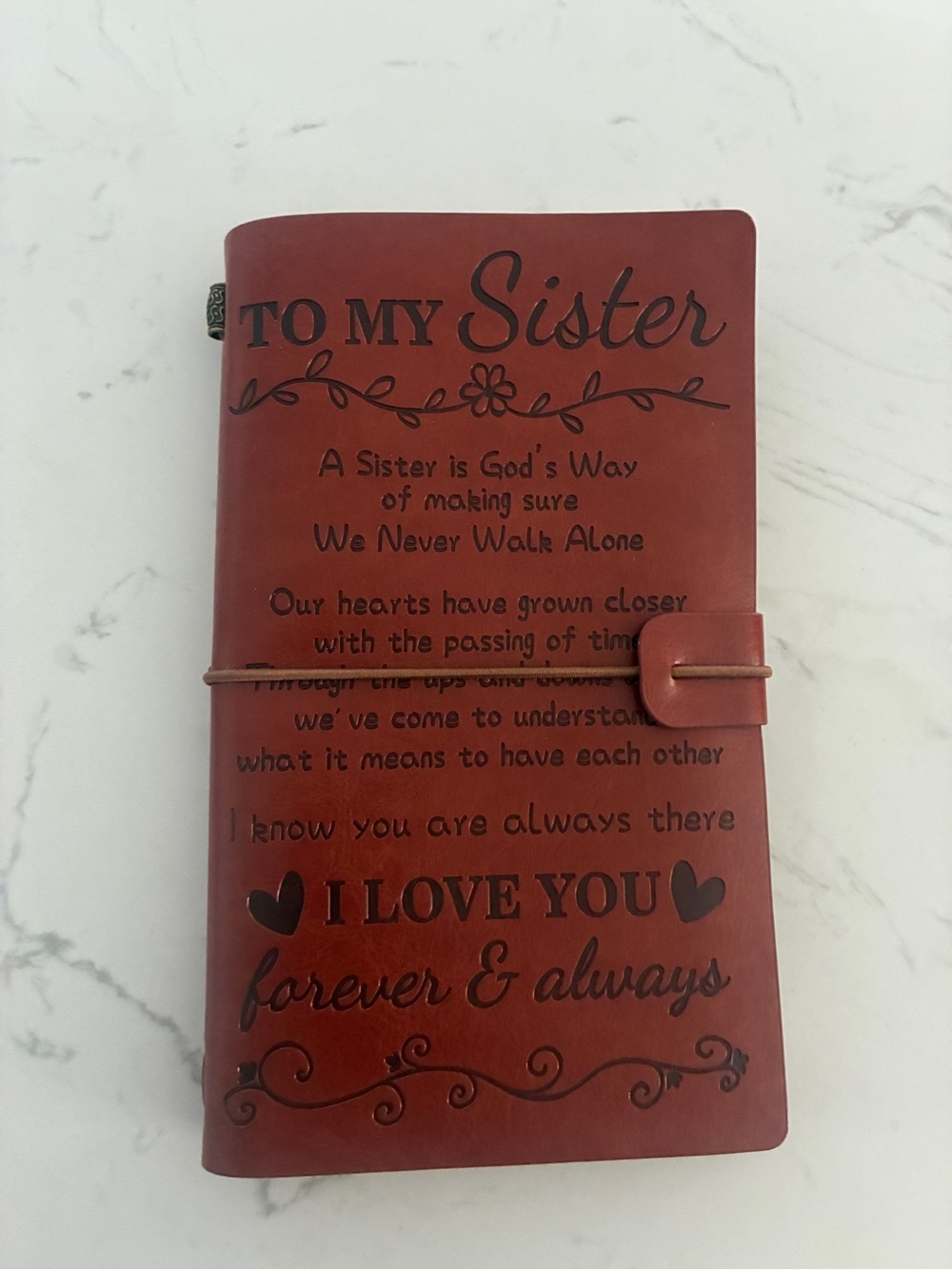 To My Sister Leather Style Journal Notebook with Pen Holder & Lined Pages New